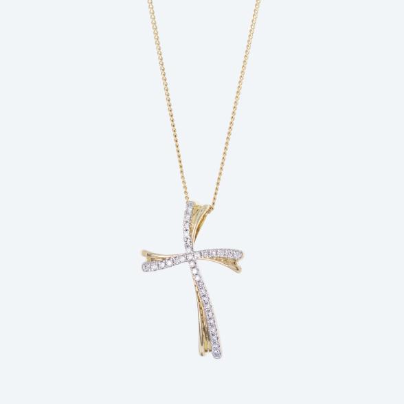 Kreuzanhänger mit Kette 375 GG Kanada Brillanten