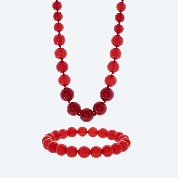 Christian Materne SET Collier+Armband Jade rot beh