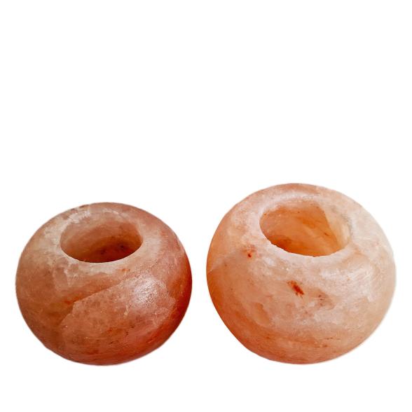 2 Salzkristall Teelichthalter Kugel