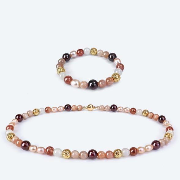 SET: Collier+Armband Sonnenstein, Lavagestein