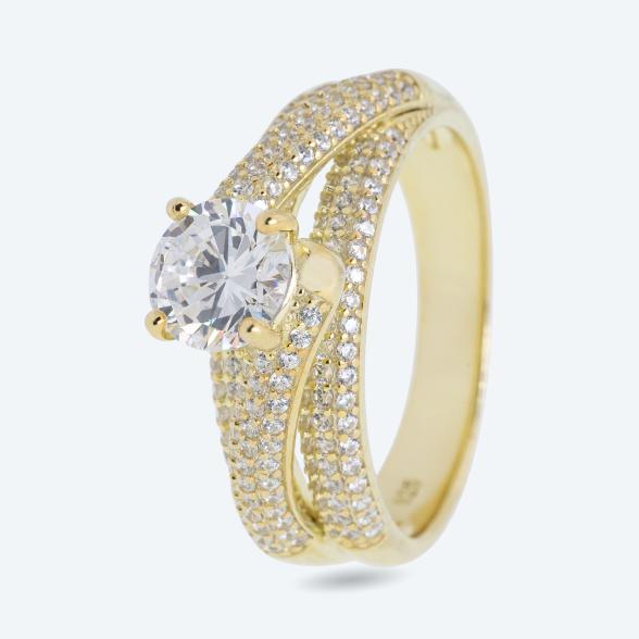 Ring 925 Sterling Silber vergoldet Zirkonia weiß