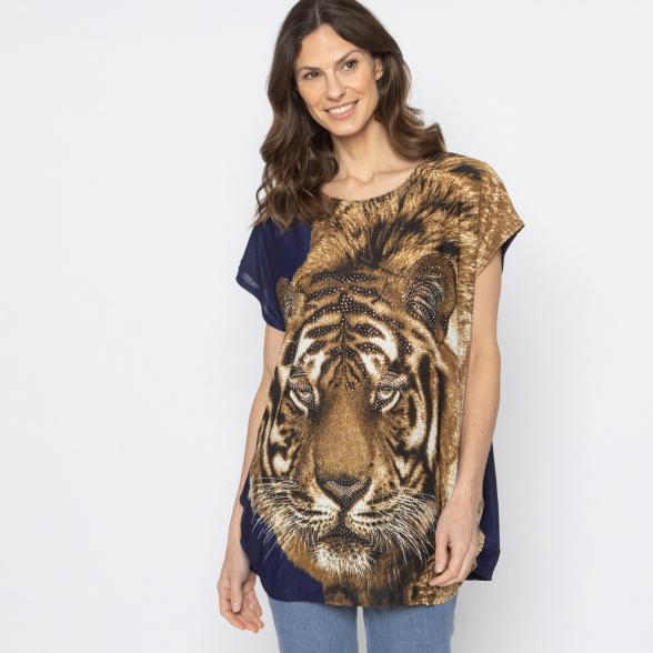 FASHION NEWS Damen-Shirt Tigerkopf navy