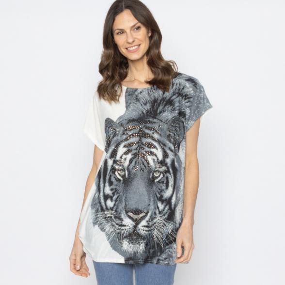 FASHION NEWS Damen-Shirt Tigerkopf weiß