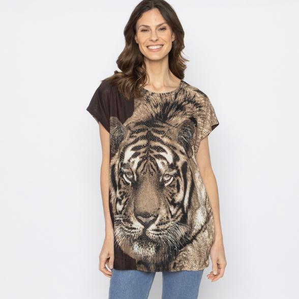 FASHION NEWS Damen-Shirt Tigerkopf Dunkelbraun