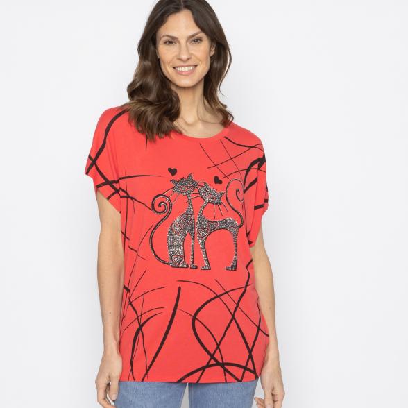 FASHION NEWS Damen-Shirt Katze rot