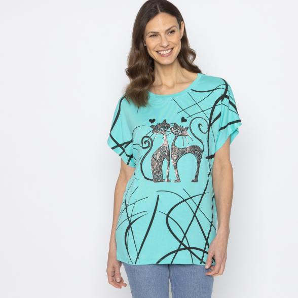 FASHION NEWS Damen-Shirt Katze türkis