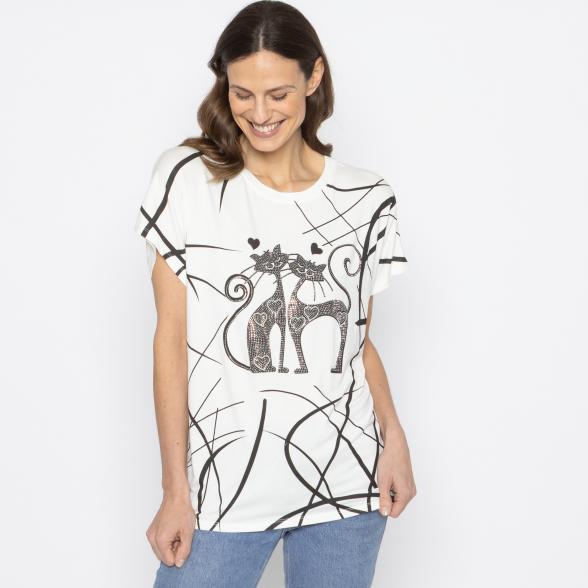 FASHION NEWS Damen-Shirt Katze weiß