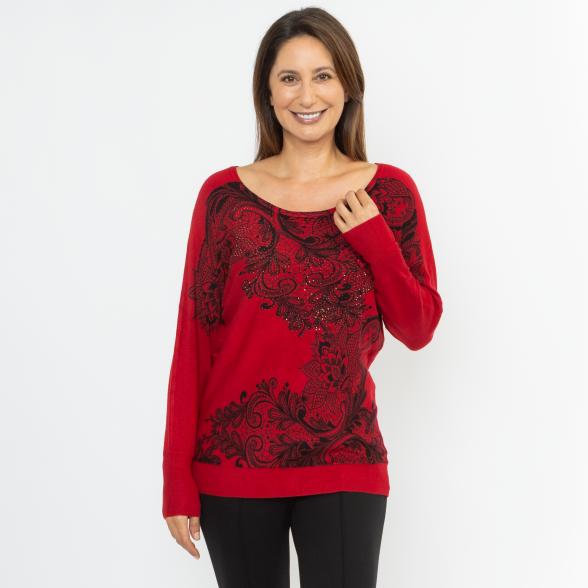 MILANO Design Damen-Pullover rot/schwarz