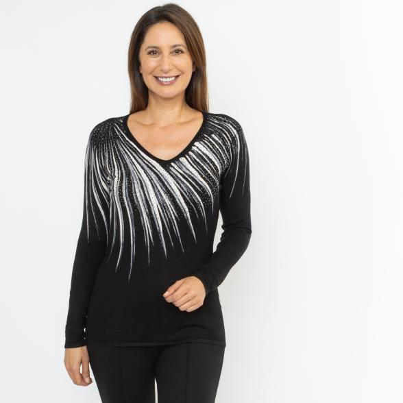 MILANO Design Damen-Pullover schwarz/offwhite