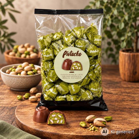 Milchschokolade mit Puffreis und Pistazie 1kg