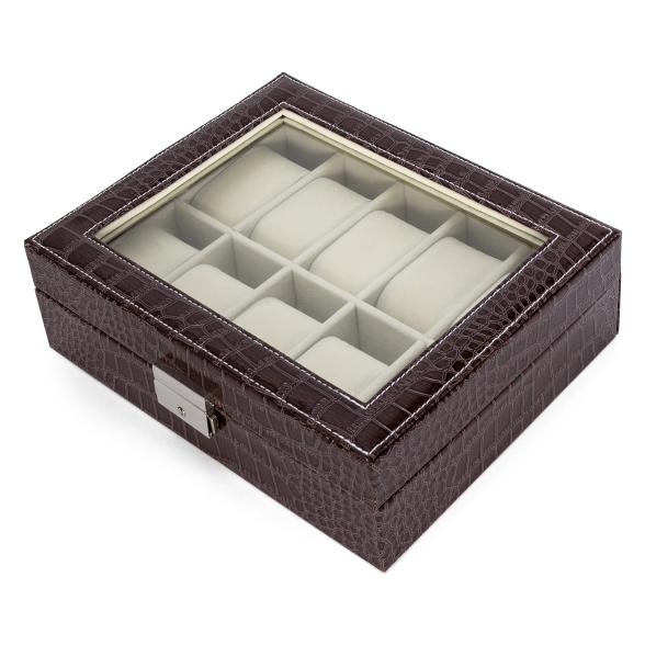 4069315104069 - Uhrenbox für 10 Uhren PU Kroko-Optik braun