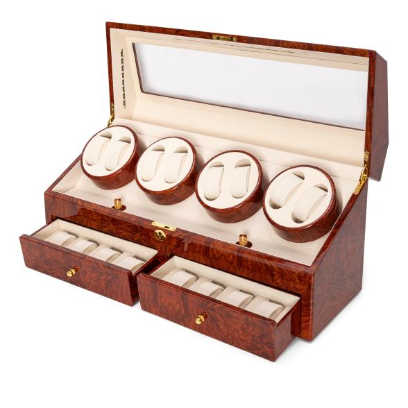 4069315115997 - 8er Uhrenbeweger Kubus LED Rosewood Samt beige