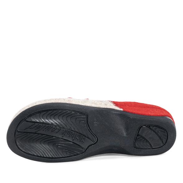 Thumbnail - Dr. Feet Damenhausschuhe beige/rot mit Blume